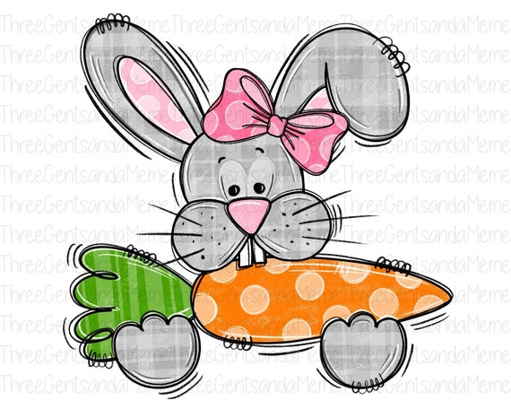 Personalized Easter Bunny, Girl Shirt PNG, Hand Drawn Clipart, Instant Digital Download, Printable Sublimation Design, Transparent PNG