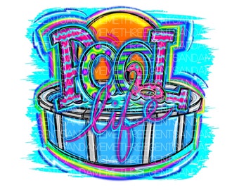 Neon Pool Life, Vacation PNG Design, Summer Clipart, Swimming Pool, Flamingo PNG, Hand-Drawn Png, Mugs, Shirts, Tumblers Instant Download