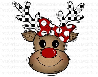 Rentier Sublimation Design Instant Digital Download PNG, handgezeichnetes T-Shirt Design, Urlaub Sublimation PNG, Weihnachten PNG, Süße Clipart