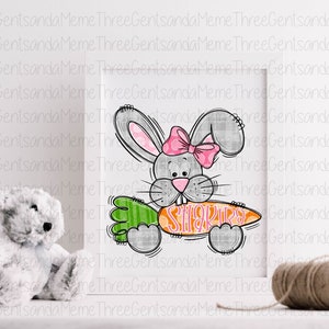 Personalized Easter Bunny, Girl Shirt PNG, Hand Drawn Clipart, Instant Digital Download, Printable Sublimation Design, Transparent PNG image 4