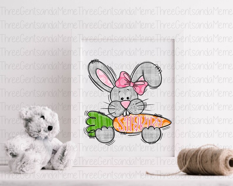 Personalized Easter Bunny, Girl Shirt PNG, Hand Drawn Clipart, Instant Digital Download, Printable Sublimation Design, Transparent PNG image 4