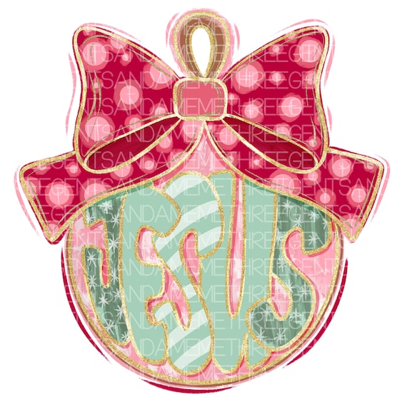 Preppy Coquette Bow, Grand Millennial Faux Gitter, Jesus Christmas PNG, Christmas Ornament, Holiday Design for Shirts, Brushstroke Girly PNG