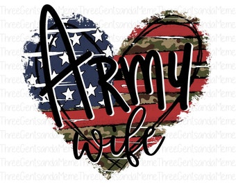 Afligida Esposa del Ejército Bandera del Corazón png, Día de la Independencia png, Patriótica png, Bandera Americana, Camo Print 4 de Julio png