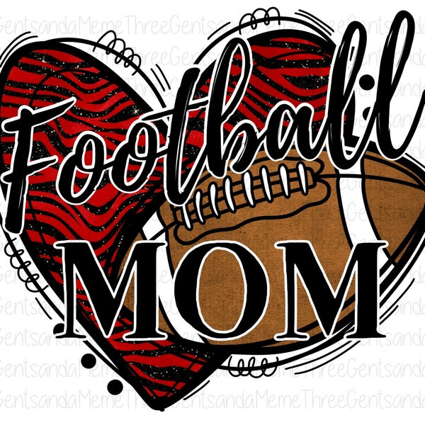 Red Zebra Print Football Mom Transparent PNG for Instant Download, Football Shirt Design for Moms, Tshirt Designs for Mom