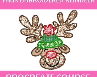 Faux Embroidery Procreate Kurs, Procreate Pinsel, Procreate Stempel, Werkzeuge für Designer, Lernen zu entwerfen, Faux Sequin Digital Paper