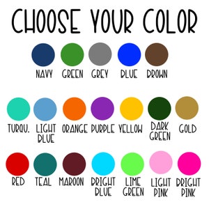 May include: A colour chart with 18 different colour swatches. The colours include navy, green, grey, blue, brown, turquoise, light blue, orange, purple, yellow, dark green, gold, red, teal, maroon, bright blue, lime green, light pink, and bright pink.