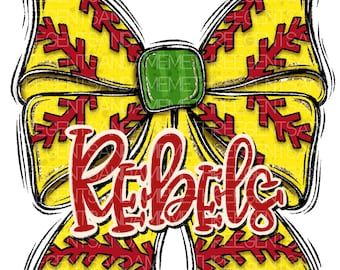 School Team Coquette Bow Png, Custom Softball Printable, Sports Digital Download, Customized School Spirit, Hand Drawn Sublimation Design