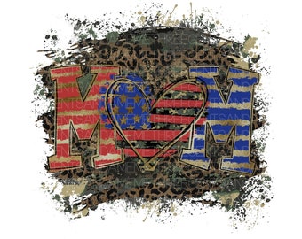 Mom Distressed Heart American Flag, Camo American Flag, 4 de julio, Diseño de sublimación de descarga digital dibujado a mano, Patriotic PNG