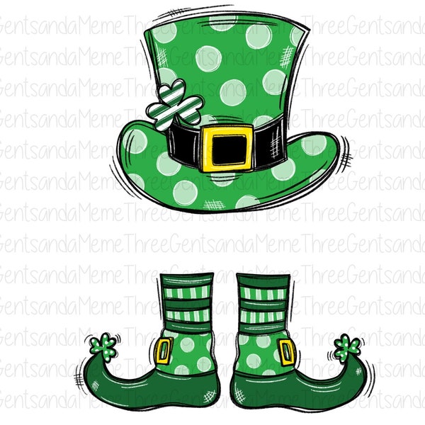 Leprechaun Hat and Shoes Printable, Add Personalization and Print This Cute St. Patrick's Day Hand Drawn Instant Digital Download