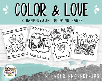 Adult Coloring Pages Digital Download, Printable Coloring Pages for Kids, Valentine's Coloring Pages, Procreate Digital Coloring Book