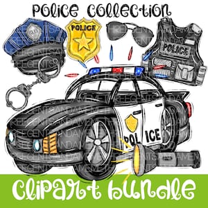 Police Clipart PNG Instant Digital Downloads, Police Car PNG, Hand-Drawn Elements for Digital Designer, School Resource Officer PNG