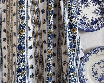 Vintage Valdrome French Cotton Fabric: 7 Yards (+) - Provencal Vibrant Floral Striped Print
