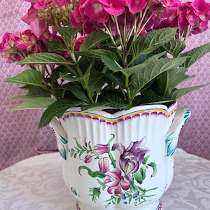 French 19th C Faience Cachepot - Hand-Painted Floral - Attributed to Luneville