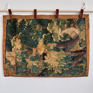 Late 17th-Early 18th c. French Verdure Tapestry Fragment Wall Hanging - Hand-Finished with Silk Backing & Velvet Loops - One of a Kind