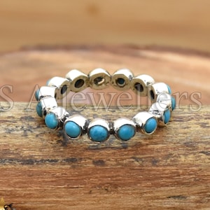 Handmade Turquoise Sterling Silver Band Ring: Stacking Ring