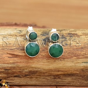 Indian Emerald Earrings, 925 Sterling Silver Earrings, Handmade Earrings, Silver Earrings, Minimal Earrings, Green Emerald Jewelry, Gift Her
