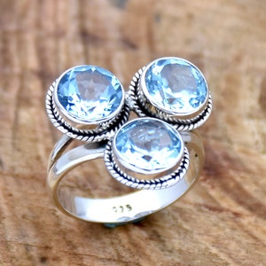 Natural Blue Topaz Ring, 925 Sterling Silver Ring, Sky blue topaz Ring, Engagement Ring, Bohemian Ring, Multi Stone Ring, Bold Promise Ring.