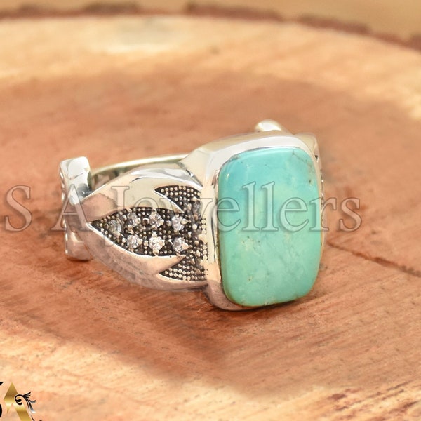 Tibetan Turquoise Ring, Designer Men's Ring, 925 Sterling Silver Ring, Handmade Ring, Wedding Ring, Tibetan Jewelry, Stylish Ring For Him