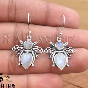 Silver Butterfly Earrings, Moonstone Earrings, 925 Sterling Silver Earrings, Handmade Dainty Earrings, White Rainbow Earrings, Gift For Her