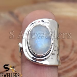 Hammered Sterling Silver Moonstone Ring - Adjustable Vintage Style