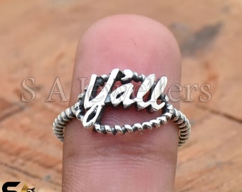 Y'all Rope Ring, 925 Sterling Silver Ring, Letters Ring, Twisted Band Ring, Handmade Ring, Yall Jewelry, Western Jewelry, Gift For Her