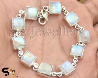 Bracciale in pietra di luna, bracciale in argento sterling 925, bracciale multi pietra preziosa, bracciale di fidanzamento, gioielli arcobaleno bianco, regalo di nozze per lei