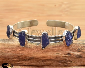 Raw Tanzanite Sterling Silver Bracelet: Handmade Five Stone Cuff