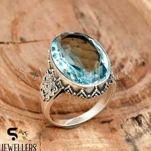 Blauer Quarz Ring, 925 Sterling Silber Ring, Designer Ring, Facettierter Himmel Blau Quarz Ring, Verlobungsring, Geschenk für Sie