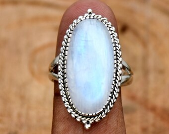 Rainbow Moonstone Ring, 925 Sterling Silver Ring, Handmade Ring, Statement Ring, White Rainbow Ring, Silver Gemstone Ring Women Wedding Ring