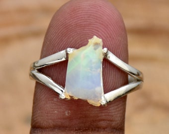 Raw Opal Handmade Unisex Sterling 925 Ring Rough Opal RingSize 8 12