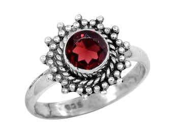 Red Garnet Ring: Handmade 925 Sterling Silver Vintage Design