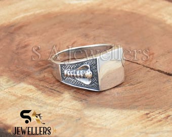 Sterling Silver Square Signet Ring: Unisex Snake Serpent Design