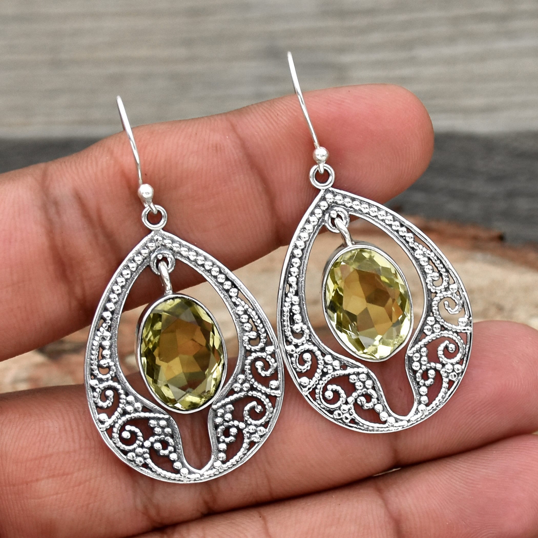 [韓国の人気ジュエリー] 925 silver. Lemon earring Natural Lemon Topaz Earring, 925 Sterling Silver Earrings