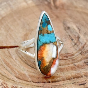 Oyster Copper Turquoise Ring, 925 Sterling Silver Ring, Wedding Ring, Promise Ring, Engagement Ring, Pear Shape Ring, Gift For Her.
