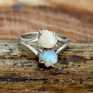 Raw Opal Ring, 925 Sterling Silver Ring, Handmade Ring, Ethiopian Opal Ring, October Birthstone Ring Rough stone ring, Anniversary Ring