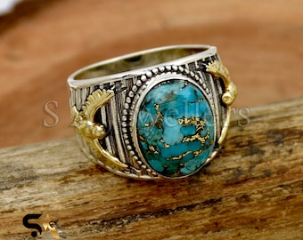 Blue Copper Turquoise Sterling Silver Ring: Handmade Eagle Ring