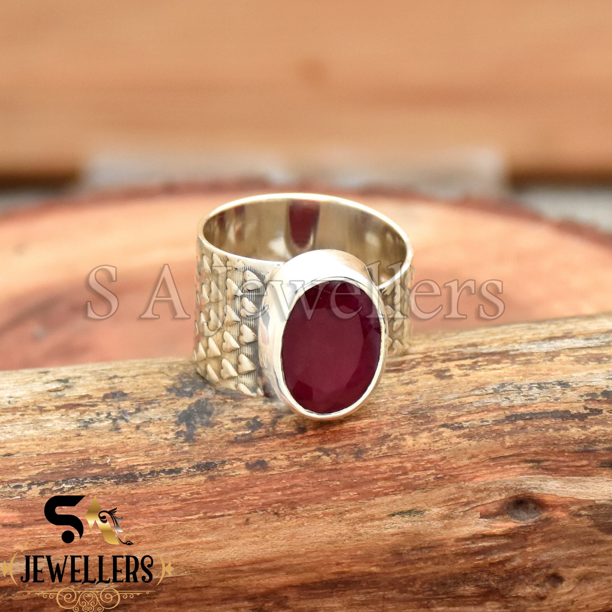 Handmade Indian Ruby Ring: Heart Textured Sterling Silver Band - Etsy