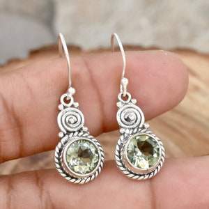 Handmade Green Amethyst Earrings: 925 Sterling Silver Dainty Jewelry