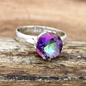 Mystic Topaz Ring, 925 Sterling Silver Ring, Handmade Silver Ring, Round Mystic Topaz Ring, Gift for her, Anniversary Ring, Ready to Ship