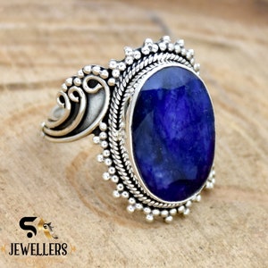 Indian Sapphire Ring, 925 Sterling Silver Ring, Oval Blue Sapphire Ring, Filigree Jewelry, Bohemian Ring, Statement ring, Gift For Her