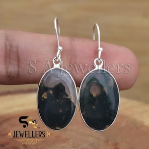 Moosachat Ohrring, 925 Sterling Silber Ohrring, echte Moosachat Ohrring, Baumeln Tropfen Ohrring, handgemachte Ohrring, Jubiläum Geschenk