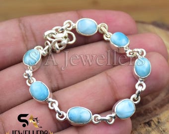 Bracciale regolabile in Larimar: ciondolo in argento sterling 925, fatto a mano