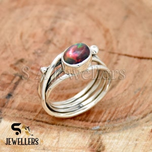 Ethiopian Opal Ring, 925 Sterling Silver Ring, Black Opal Ring, October Birthstone Ring, Opal Ball Ring, Handmade Silver Ring For Her