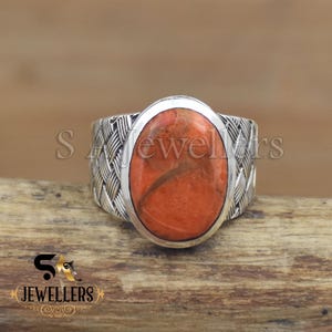 Orange Sponge Coral Ring: Handmade 925 Sterling Silver Statement Ring
