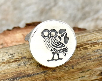 Owl Design Ring, Men's Unique Design Ring, Silver Owl Ring, Thumb Ring, Handmade 925 Sterling Silver Ring, Statement Ring, Owl Ring