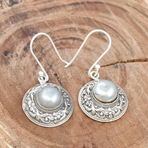 Handmade Filigree Pearl Earrings: 925 Sterling Silver