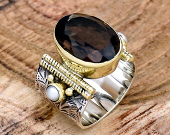 Midi ring,Unique ring,Minimalist ring Statement Ring Vintage Ring Anniversary ring Handmade ring Smoky Quartz ring,Boho ring