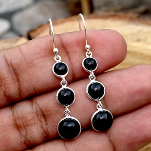 Natural Black Onyx Earrings, 925 Sterling Silver Earrings, Onyx Gemstone Earrings, Bezel Set Earring, Handmade Silver Earrings Gift Her