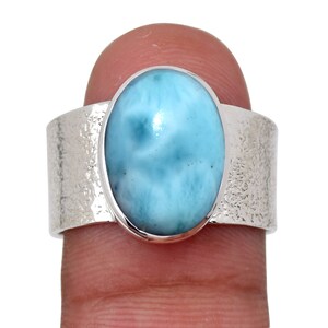 Oval Larimar Ring: Handmade 925 Sterling Silver Statement Jewelry