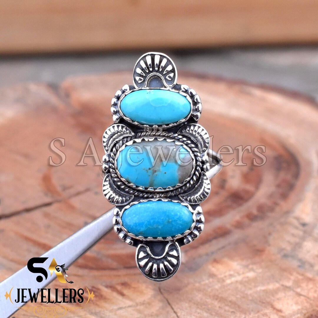 Sonoran Gold Turquoise Cluster Ring - Sterling Silver Oval